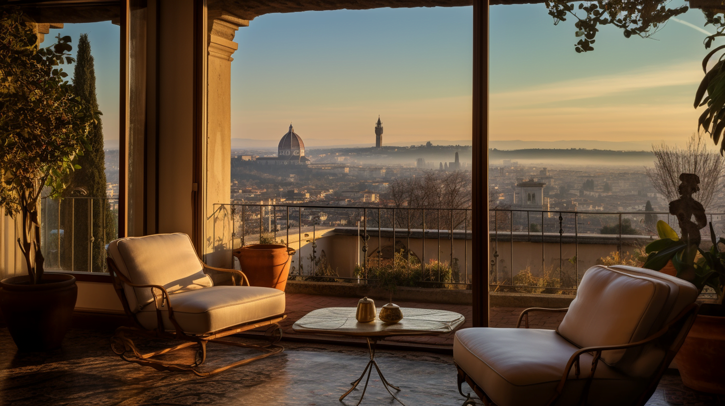 View of Florence in winter from a villa on the Florentine hills